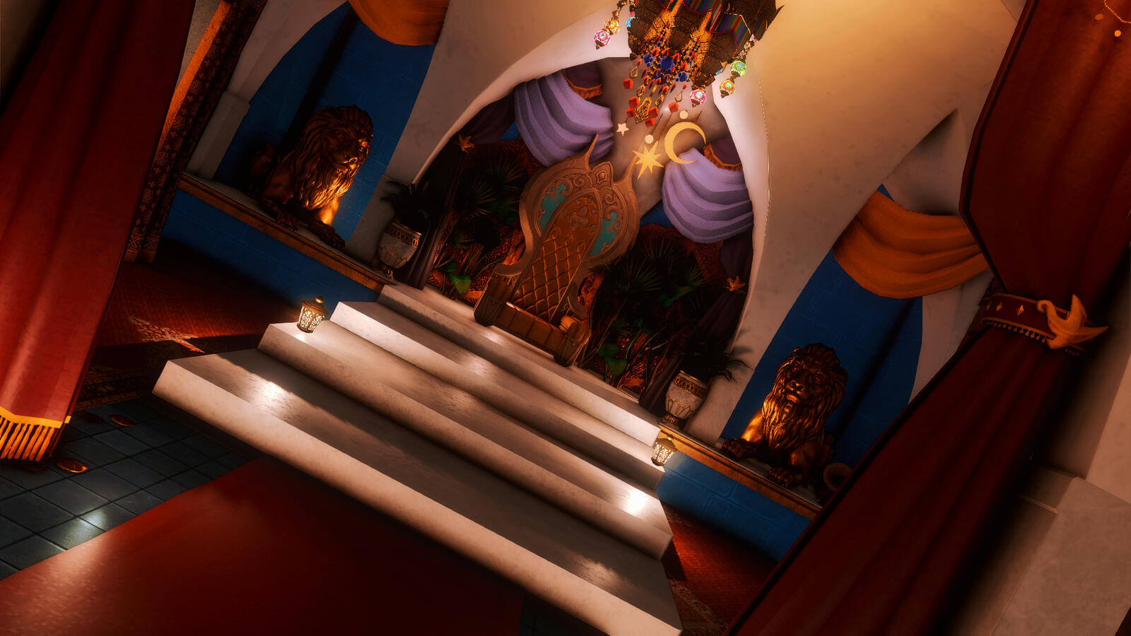 A luxurious desert palace throne room fit for the most regal of rulers.